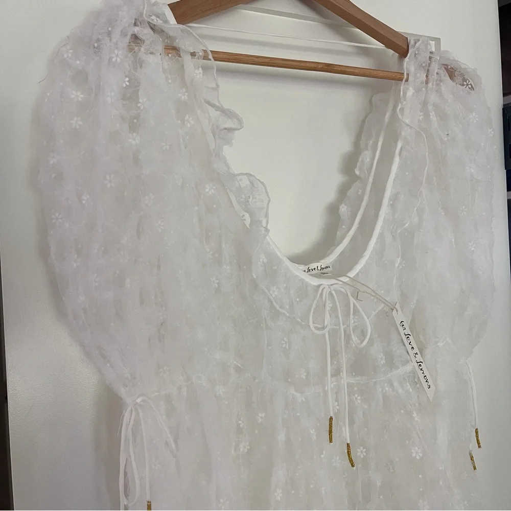 For Love And Lemons Kalea Tulle Maxi Dress white sheer tulle dress - size small - Picture 11 of 17